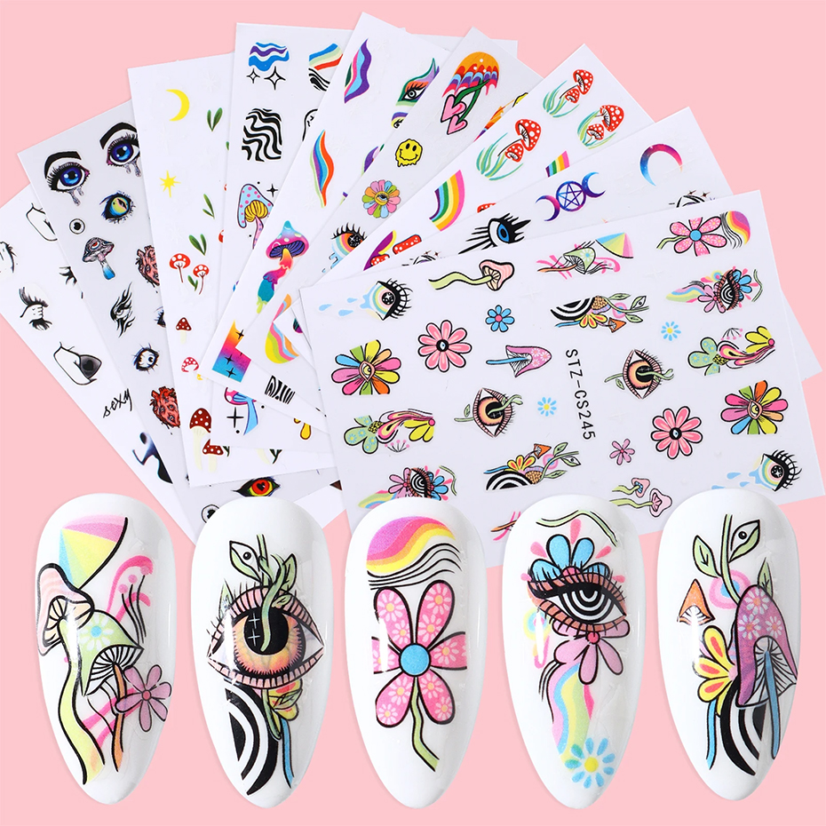 Nail Art Full Design - 9pcs Evil Eye Flower Nail Sticker