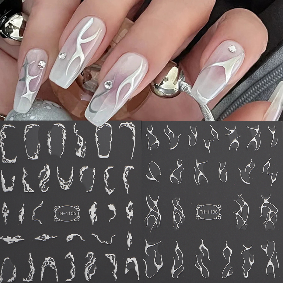 Nail Art Full Design - 3D Metalic Line Nail Stickers Sliver