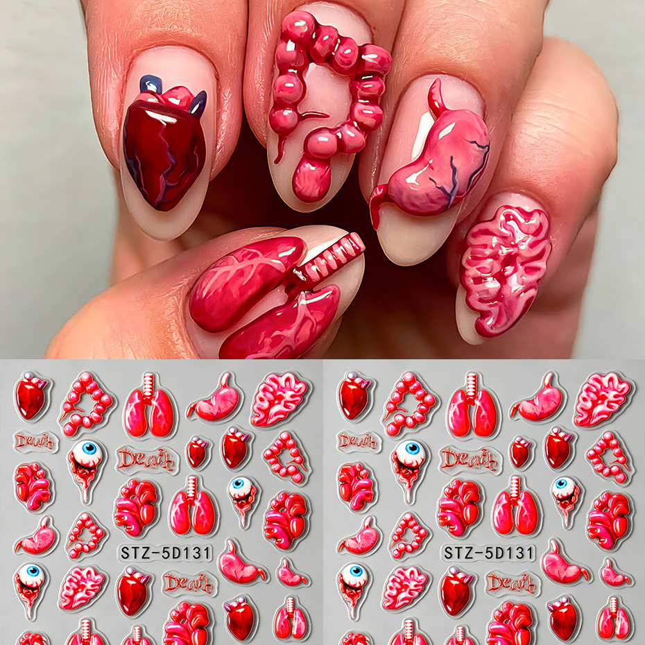 Nail Art Full Design - 2pcs 3D Halloween Nail Stickers Gothic