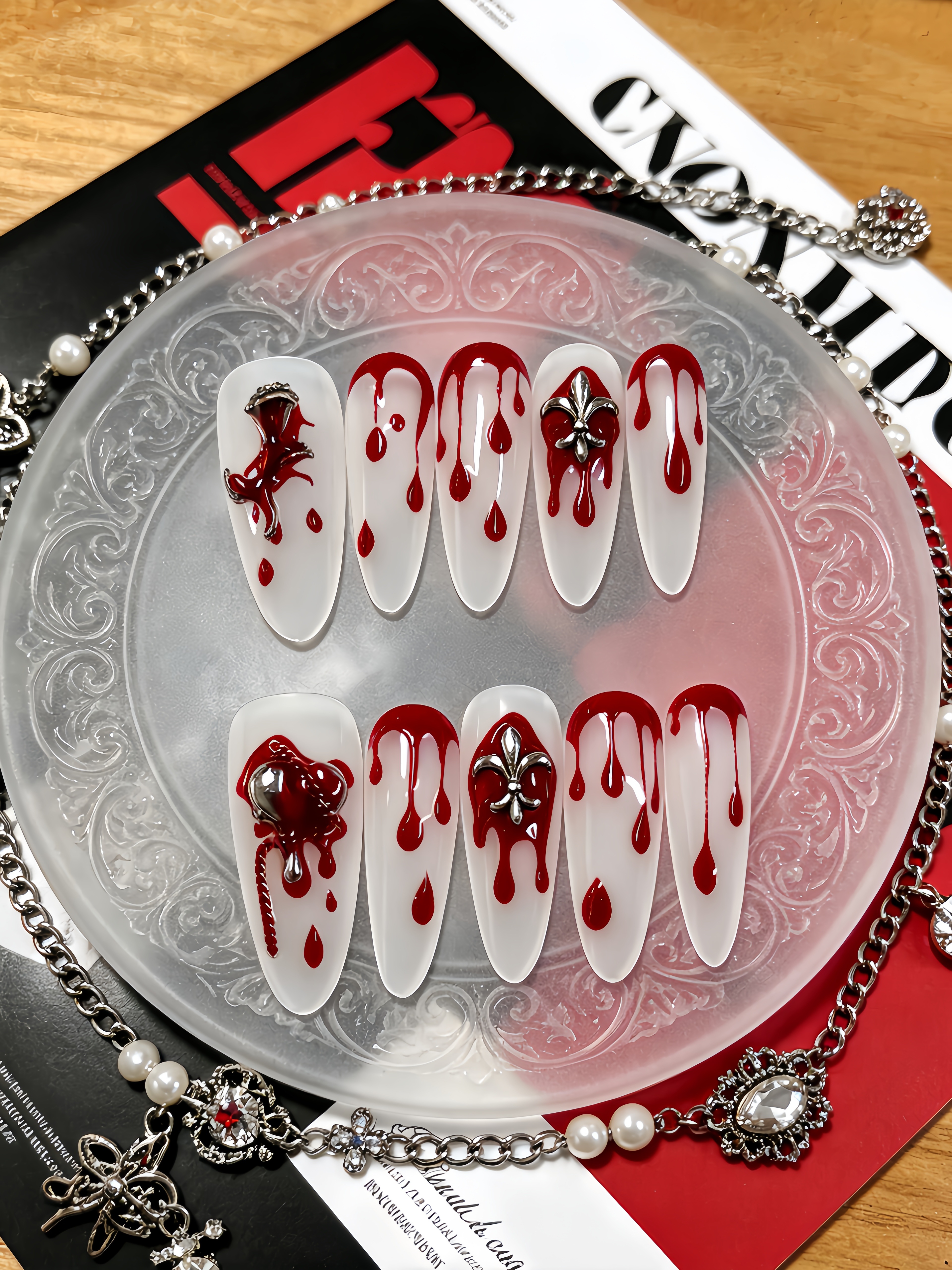 Nail Art Jelly - 10 Long Waterdrop-Shaped Press-On Nails, with