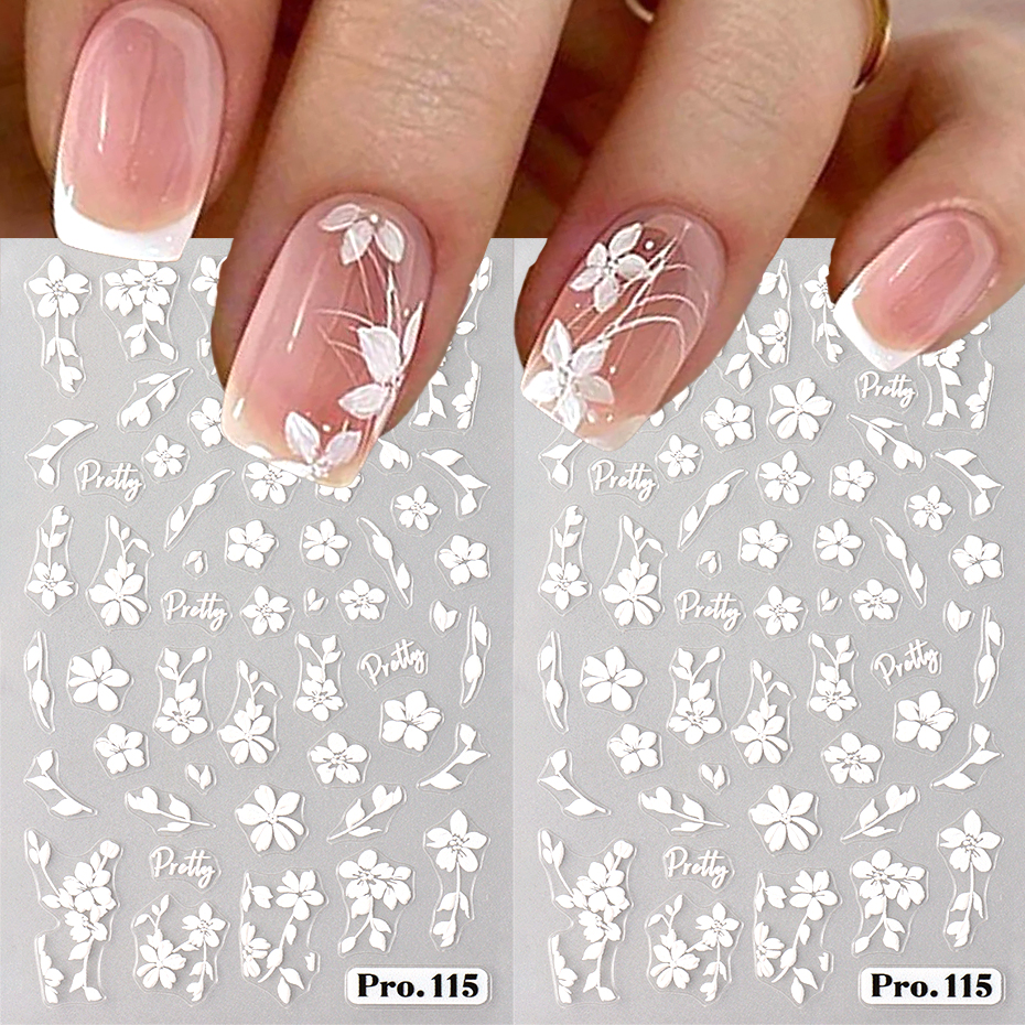Nail Art Full Design - 2pcs White Flower 3D Nail Art