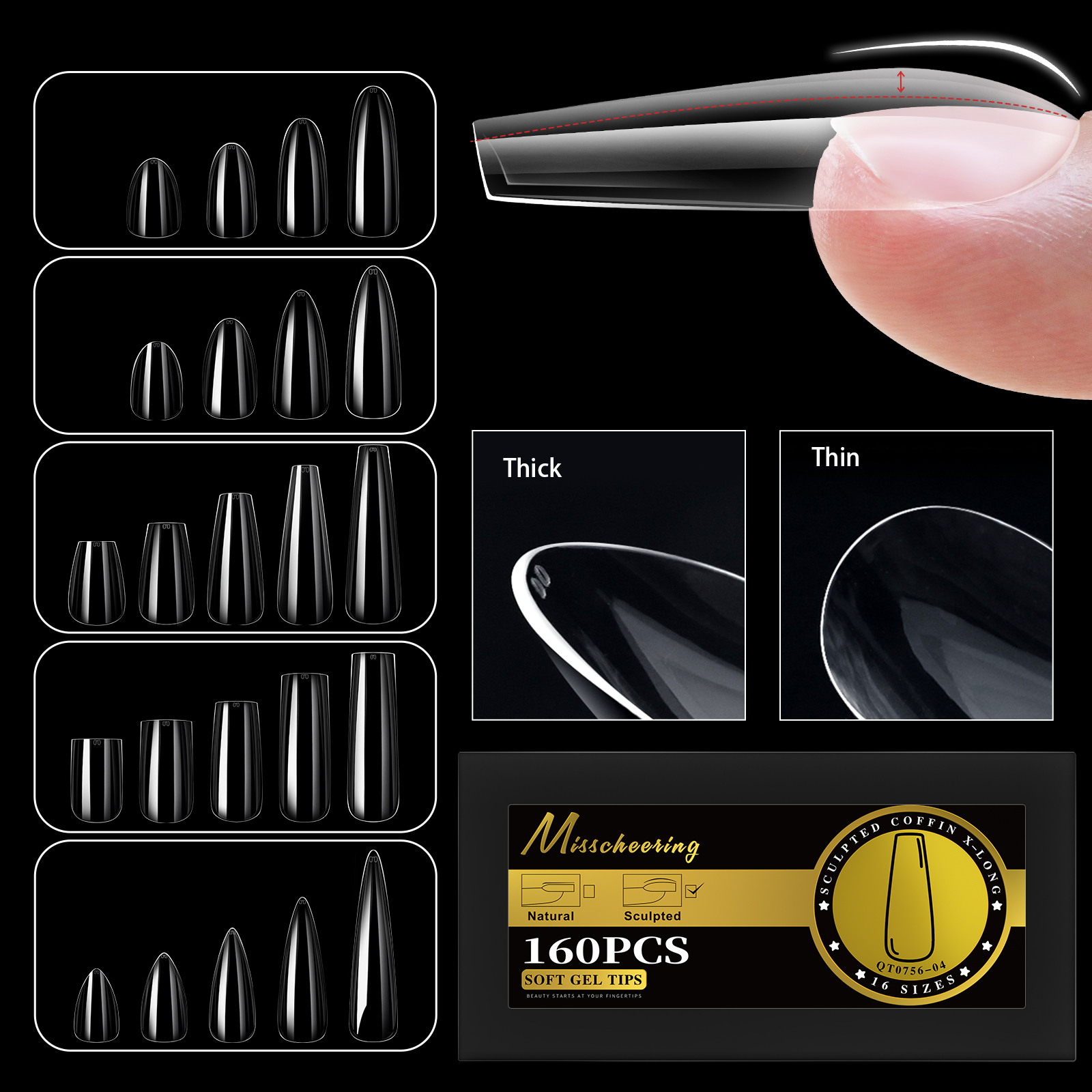 Nail Extension Form - S-2XL Glossy False Nail Tips Sculpted