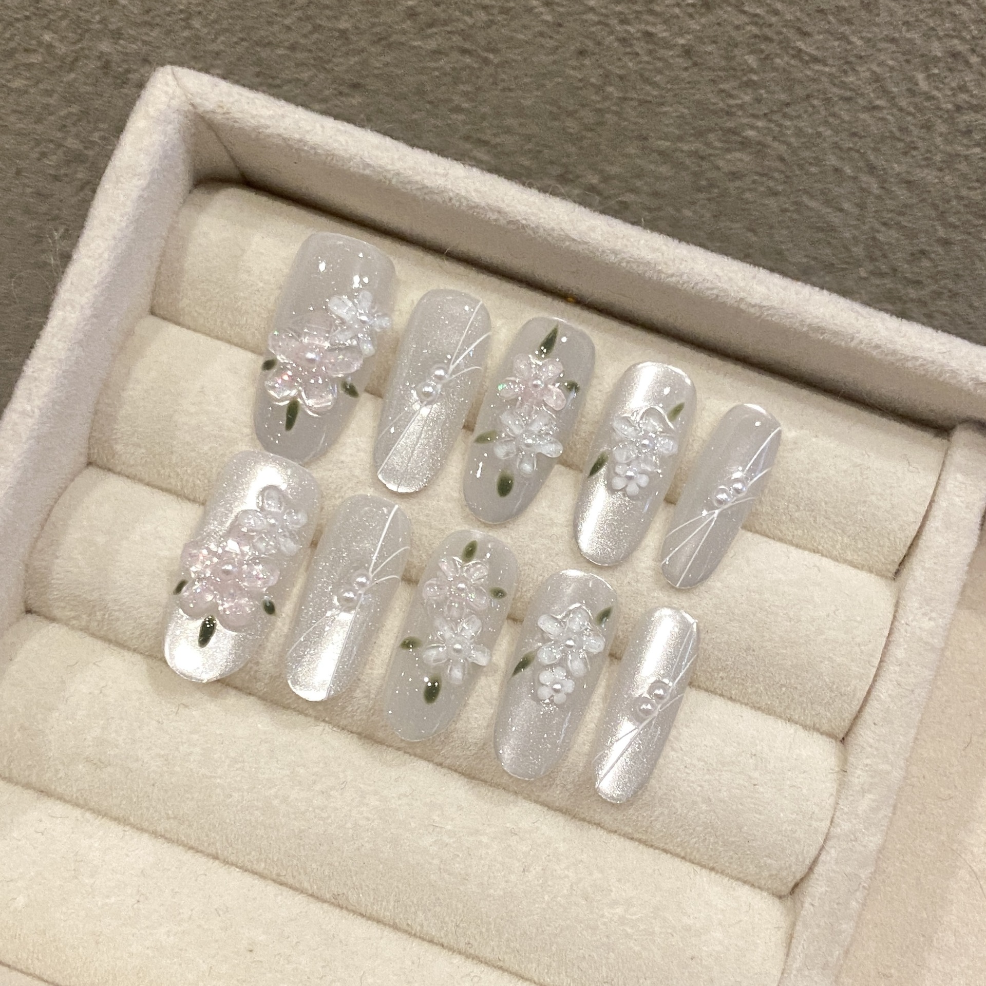 Nail Art Full Design - 10pcs Glitter Sliver Press On Nails