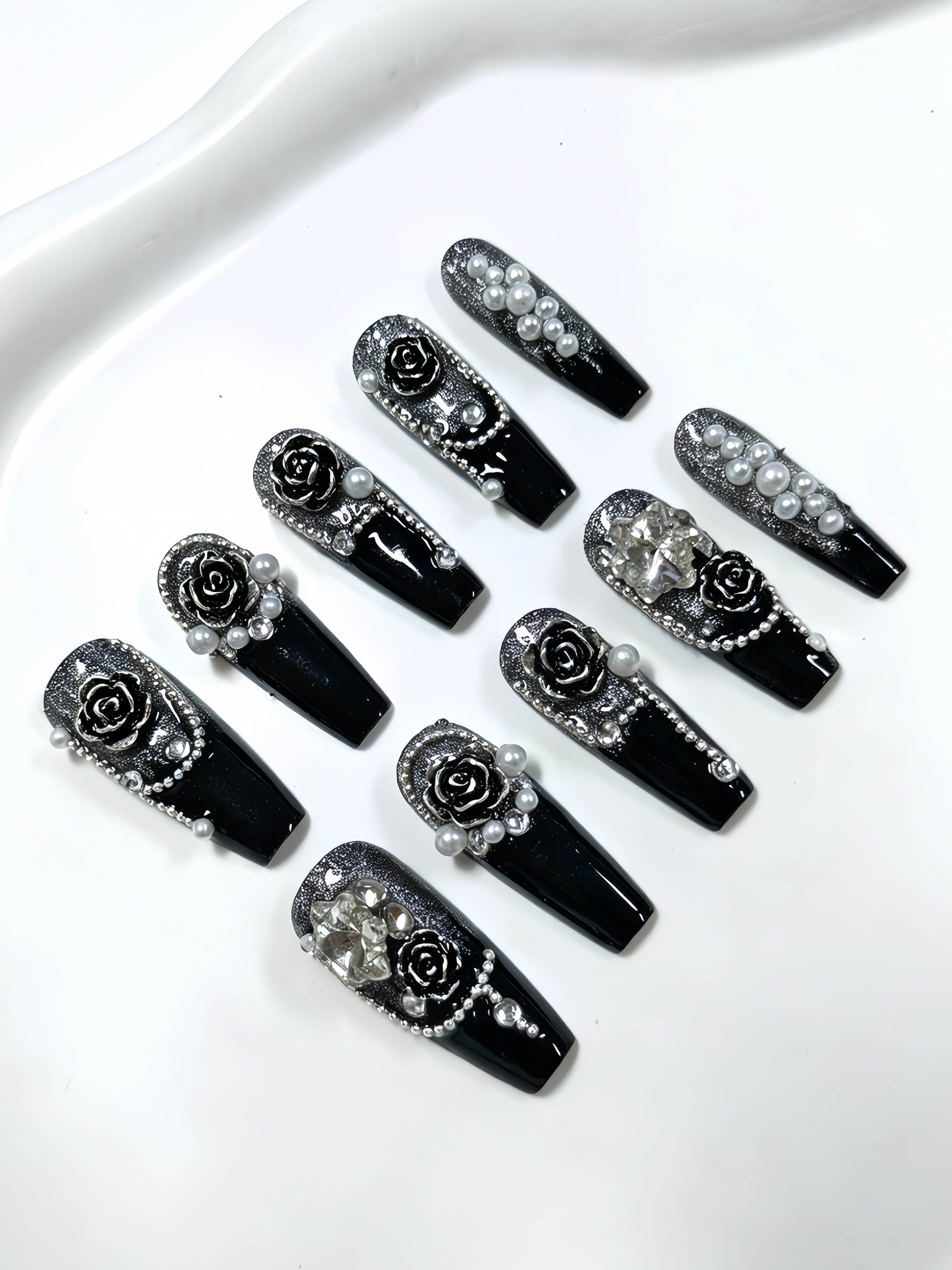Nail Art Jelly - 10 Long Trapezoidal Press-On Nails, with