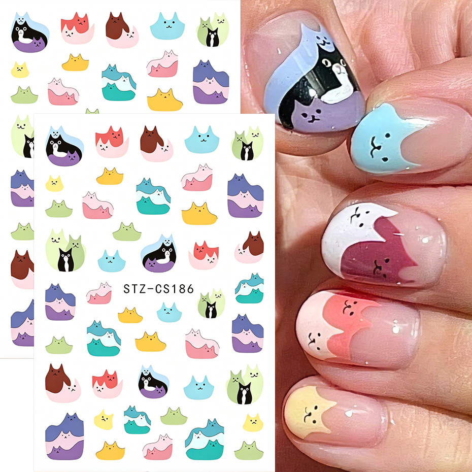 Nail Art Full Design - 2pcs Cute Cat Nail Stickers Cartoon