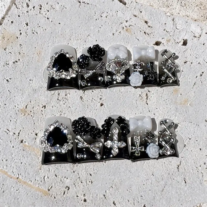 Nail Art French Nails - Sweet Edgy Dark Alloy Duckbill Handmade