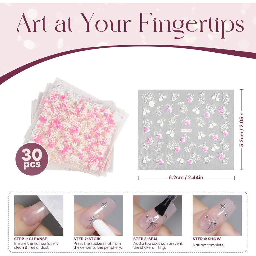 30 Sheets 3D Self Adhesive Flo - огляд і ціна Nail Art Pink