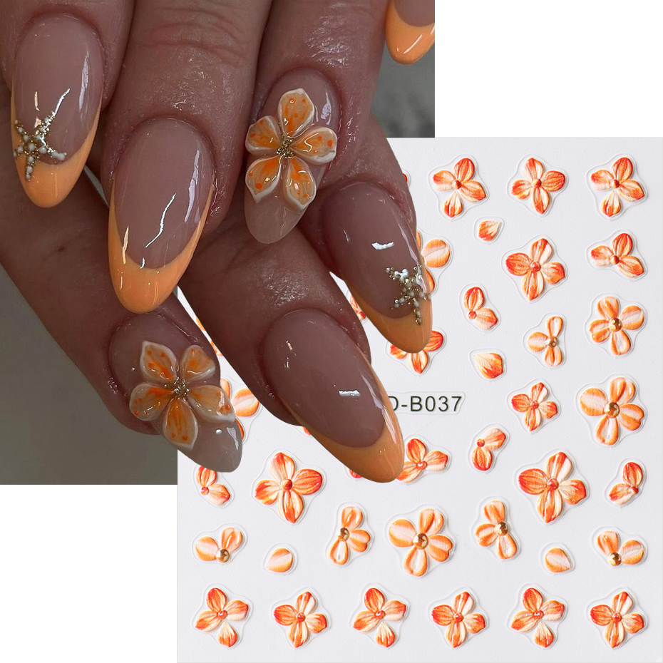 2pcs Orange Flower Nail Sticke - огляд і ціна Nail Art Full Design