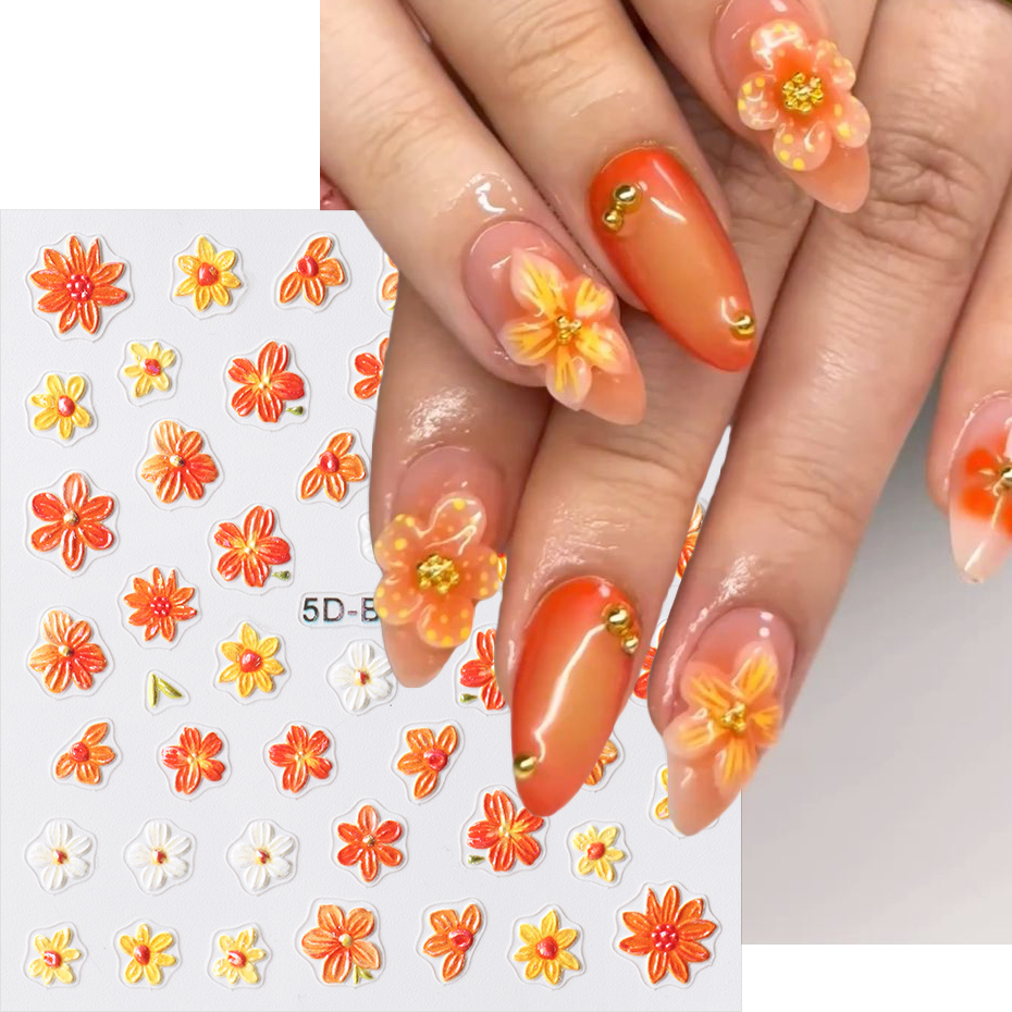 2pcs Orange Flower Nail Sticke - огляд і ціна Nail Art Full Design