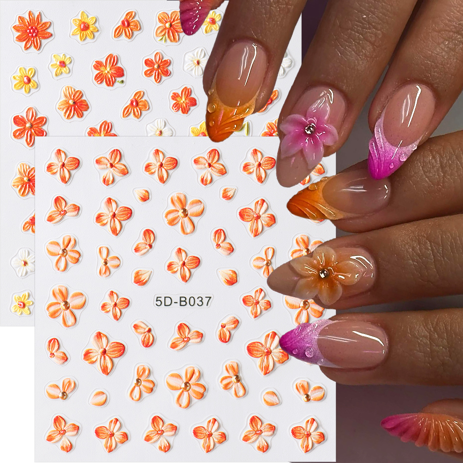 2pcs Orange Flower Nail Sticke - огляд і ціна Nail Art Full Design
