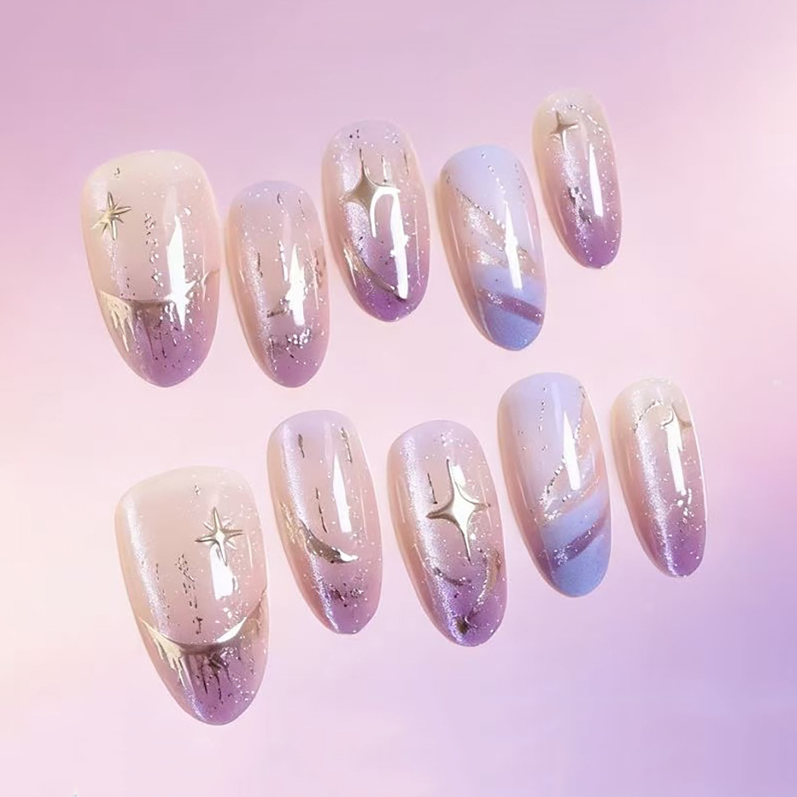 10pcs Cat Eye Purple False Nai - огляд і ціна Nail Art French Nails