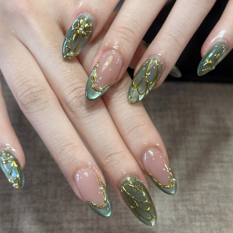 24pcs Green Cat Eye Fake Nails - огляд і ціна Nail Art French Nails