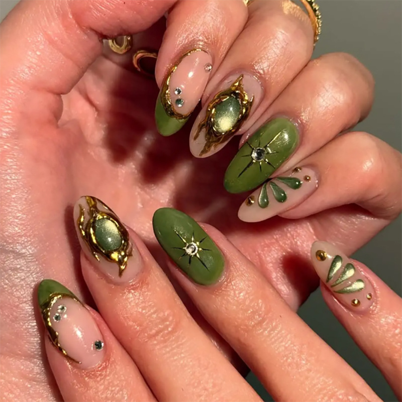 24pcs Green Cat Eye Fake Nails - огляд і ціна Nail Art French Nails