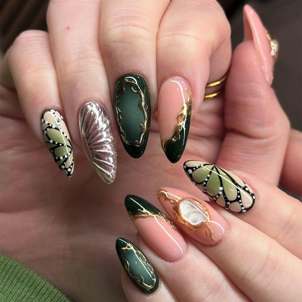 24pcs Green Cat Eye Fake Nails - огляд і ціна Nail Art French Nails