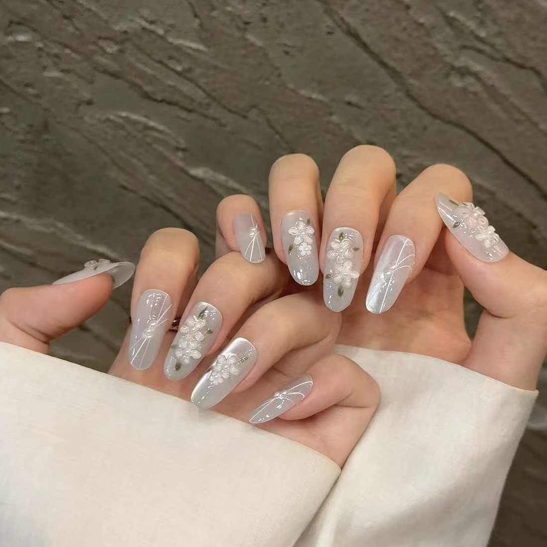 10pcs Glitter Sliver Press On  - огляд і ціна Nail Art Full Design