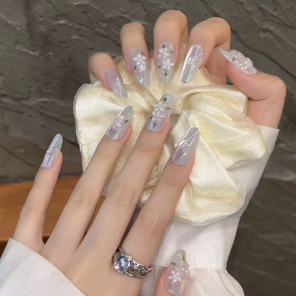 10pcs Glitter Sliver Press On  - огляд і ціна Nail Art Full Design
