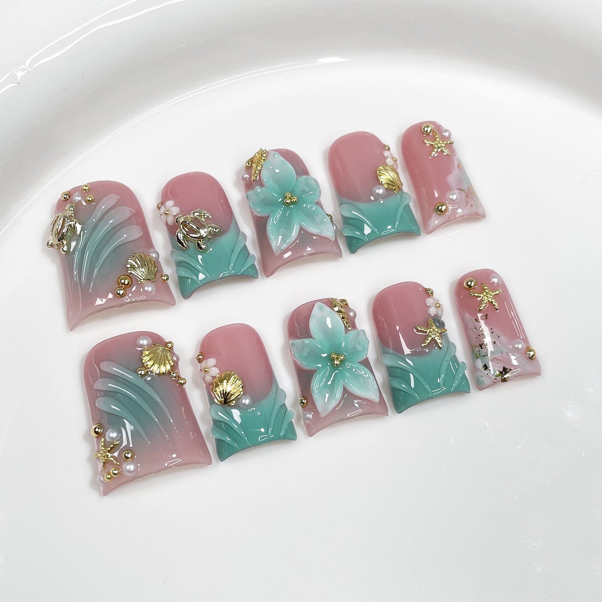 10pcs Ocean Style Fake Nails D - огляд і ціна Nail Art French Nails